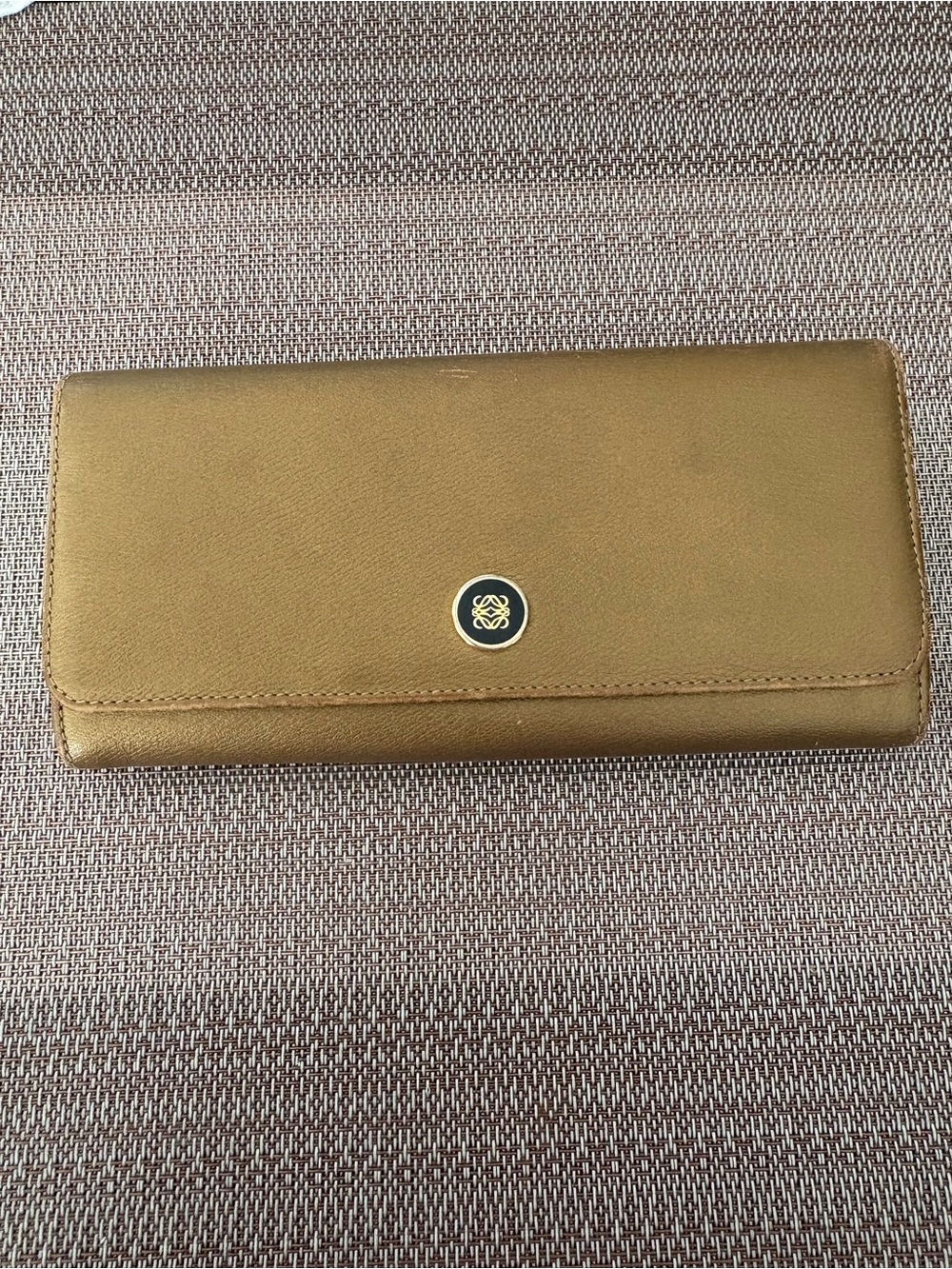 Authentic LOEWE Vintage Metallic Gold Leather Continental Long Wallet